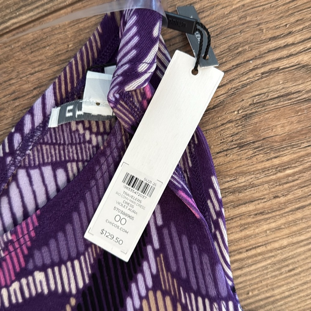 CHICO'S Travelers™ Rio Convertible Maxi Dress Violet Aruba Size 00/XS. NWT - Picture 5 of 6